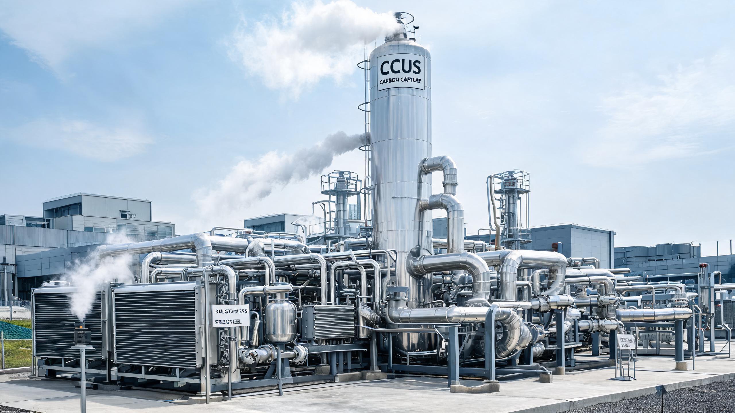 Carbon capture amine absorber tower with duplex stainless steel piping
