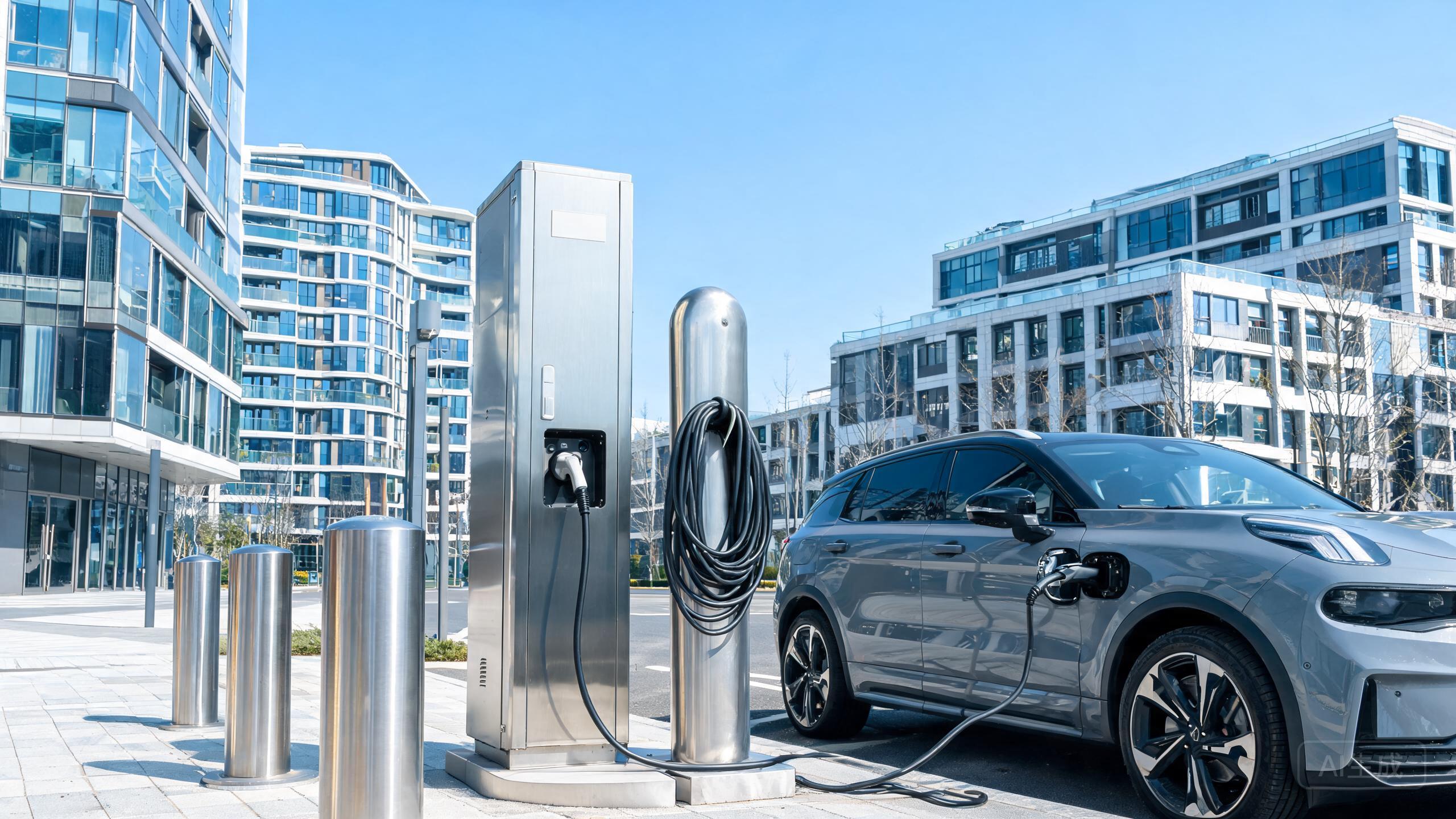 EV charging station with stainless steel housing in coastal environment