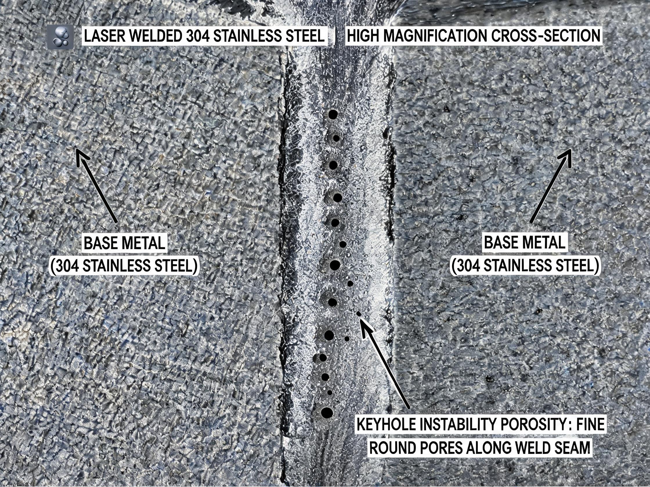 High-speed camera image of laser welding keyhole in 304 stainless, showing the characteristic vapor cavity that can collapse into porosity
