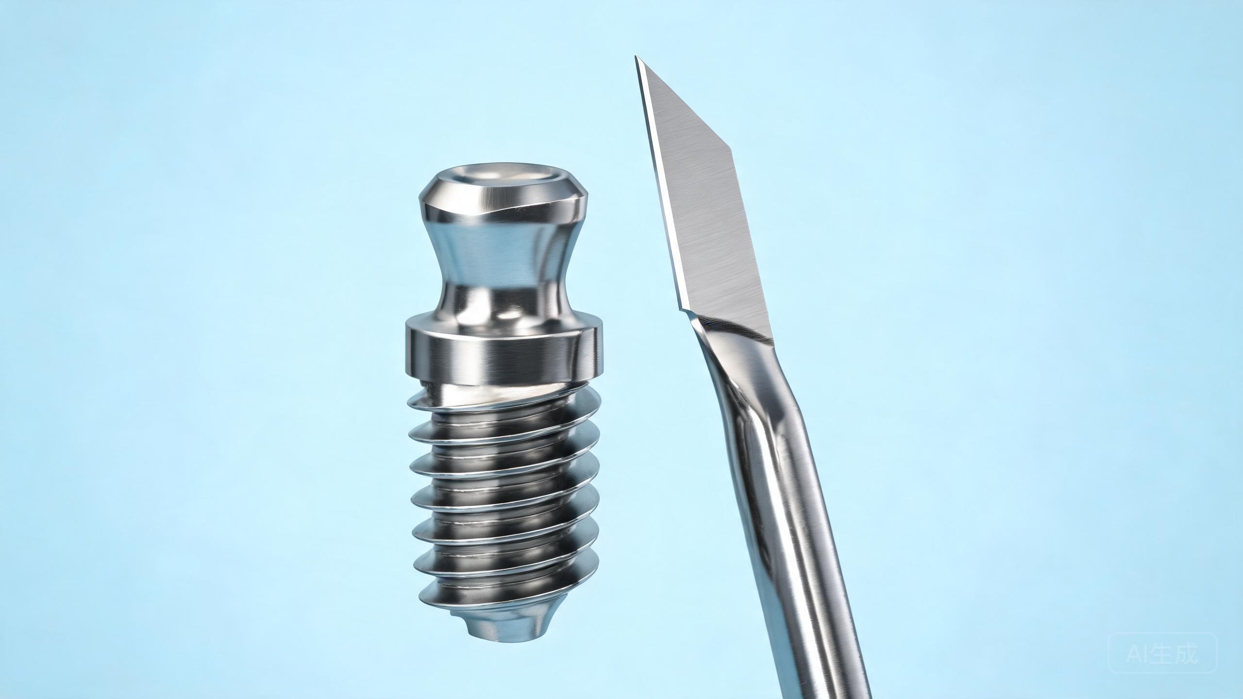 Medical stainless steel implants and surgical instruments side by side