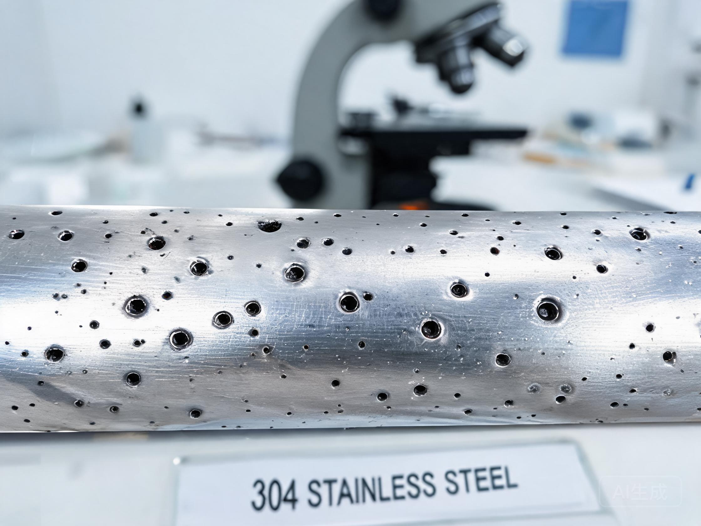 Stainless steel surface with pitting corrosion holes