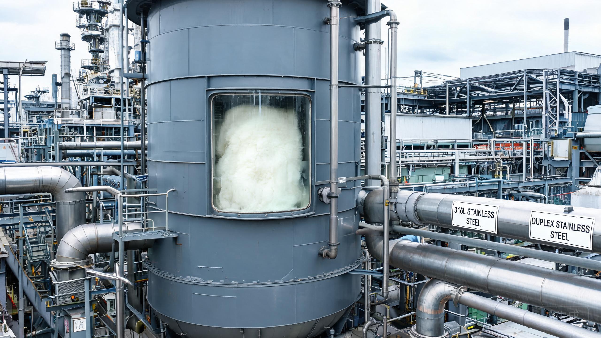 Stainless steel pulp bleach tower with duplex and super austenitic components