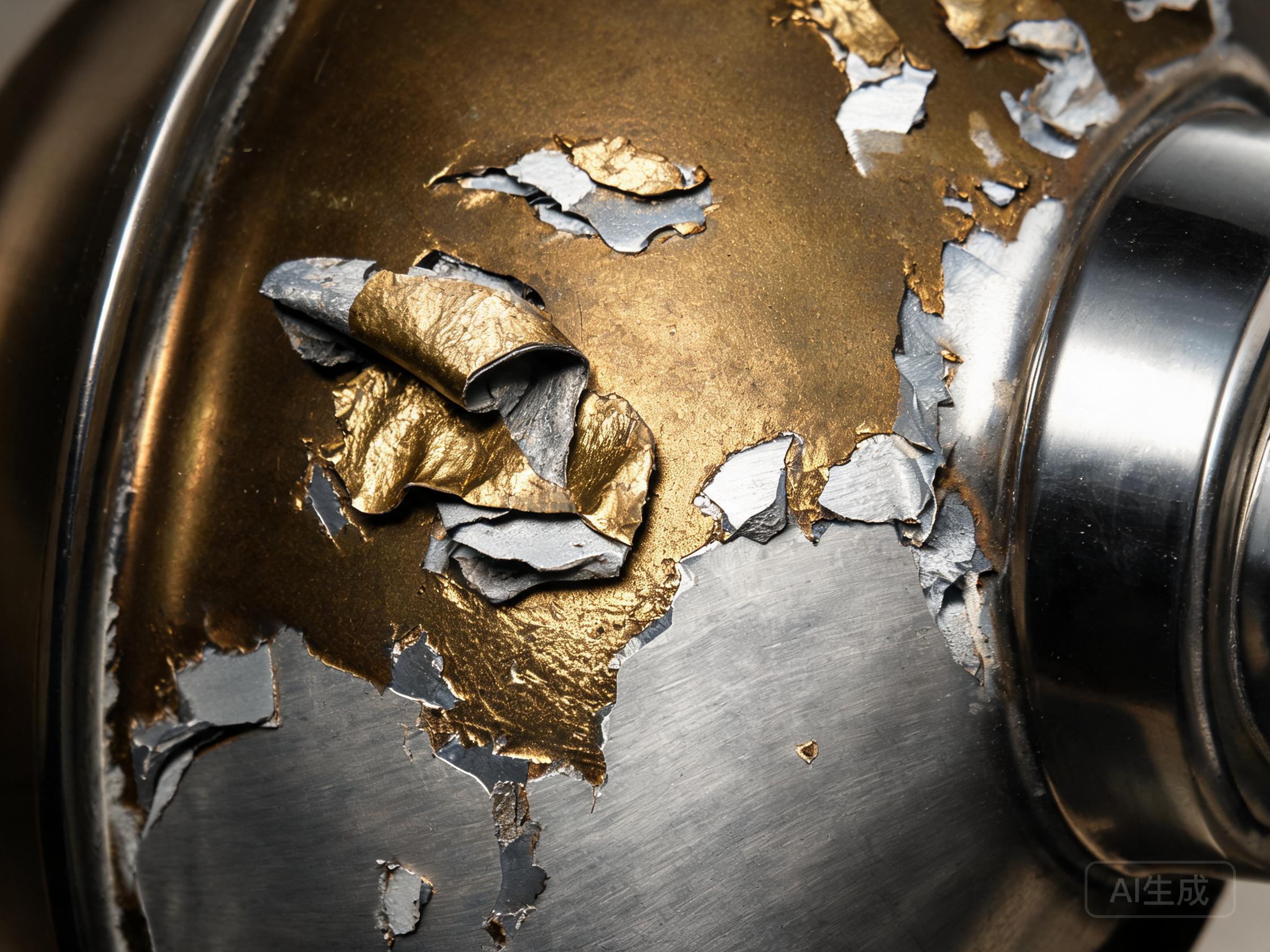 Peeling PVD titanium coating on a colored stainless steel panel