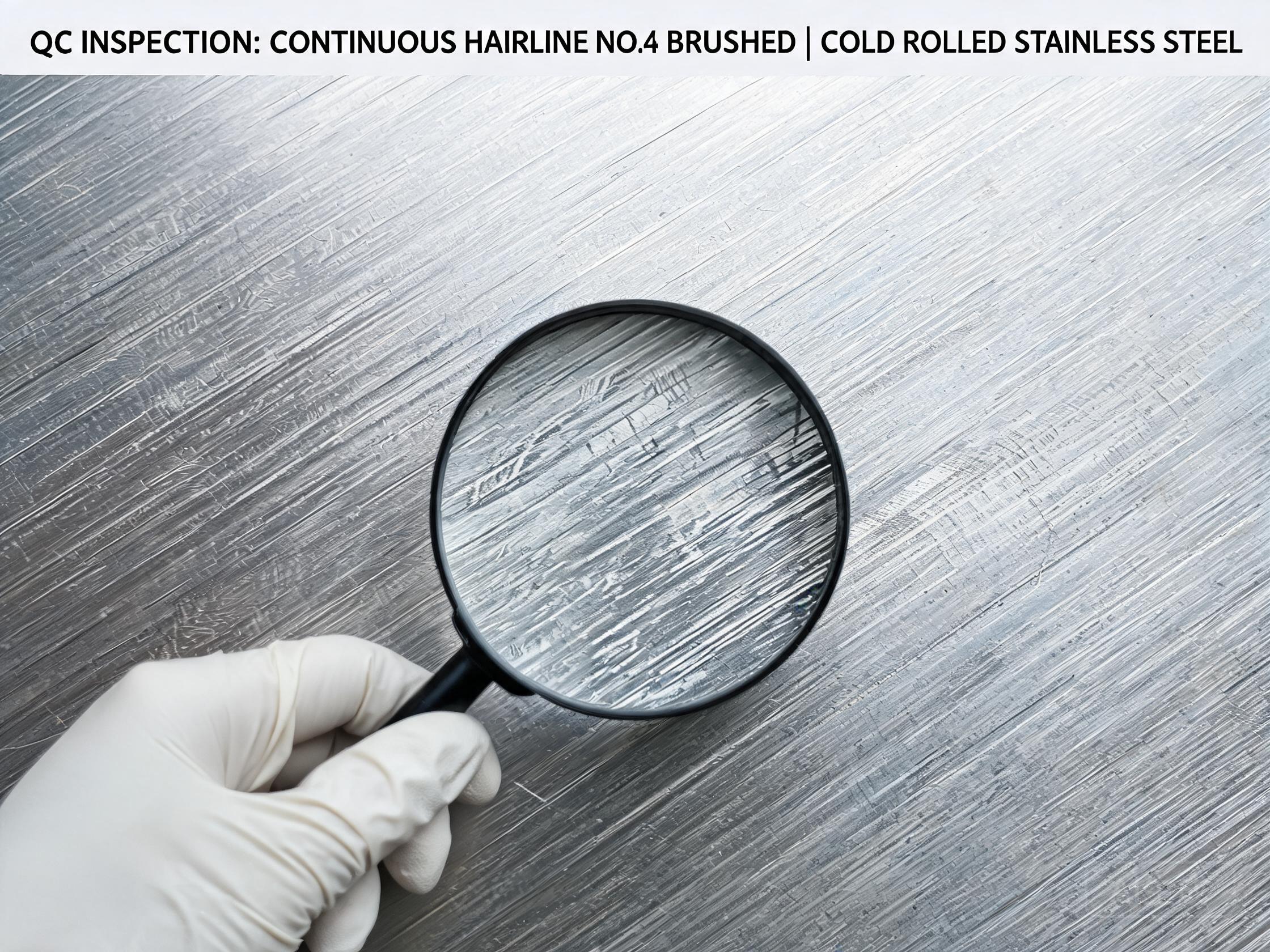 Inconsistent No.4 hairline scratch brush finish with uneven scratch depth on stainless sheet