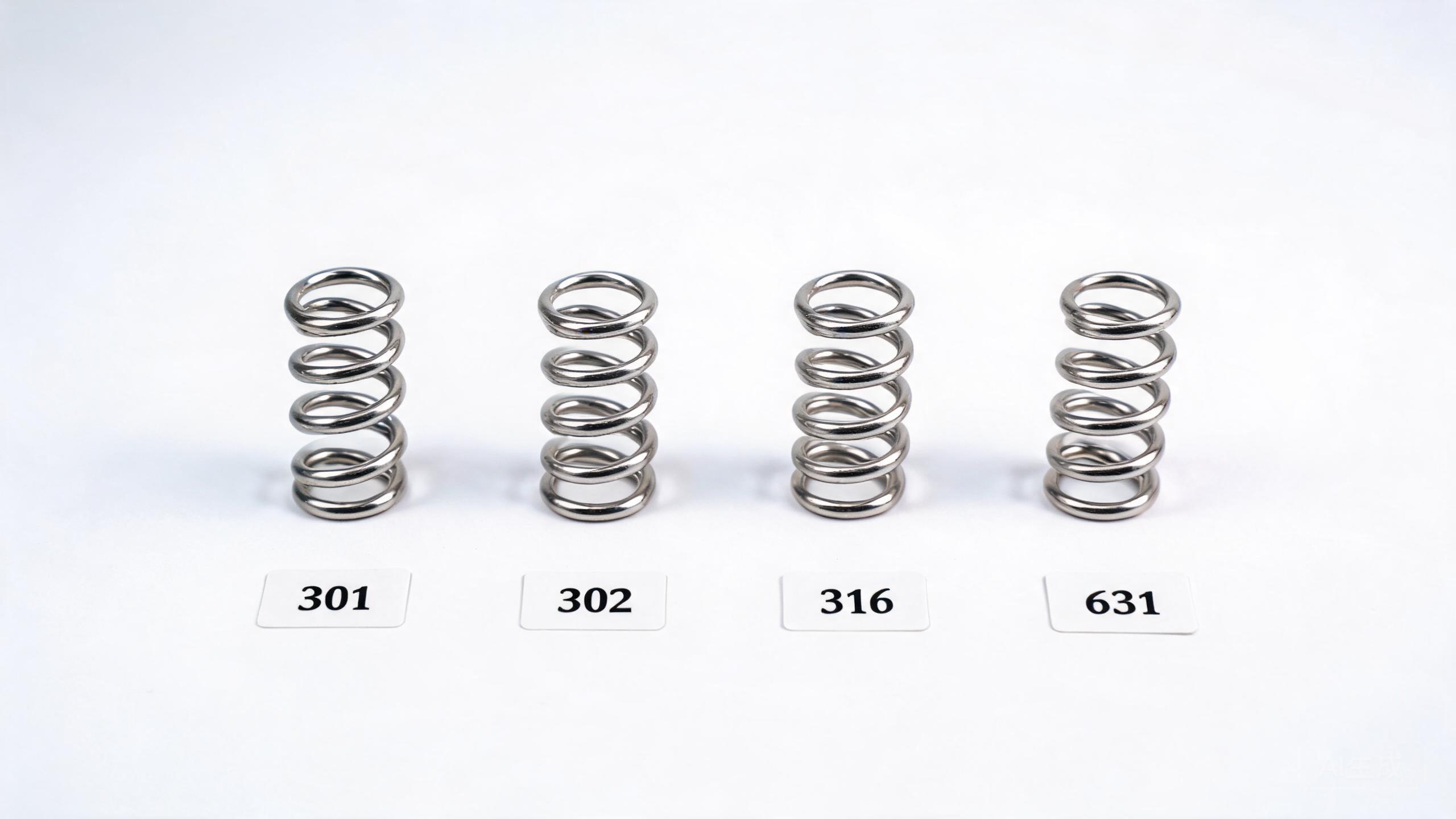 Tempered stainless steel springs showing different hardness levels
