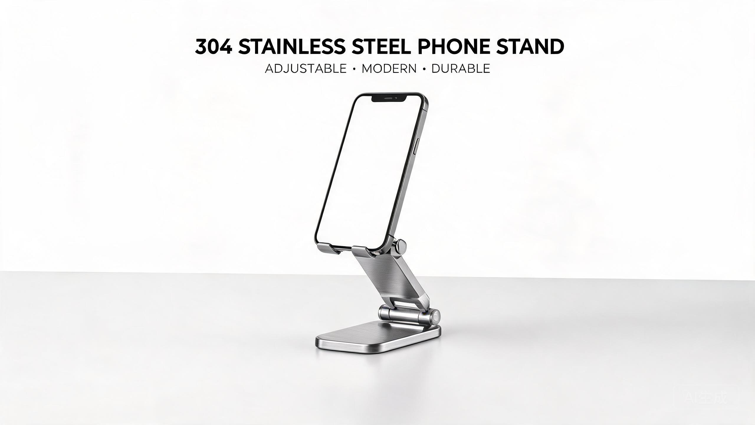 Laser-cut 304 stainless steel phone stand with decorative cutout pattern