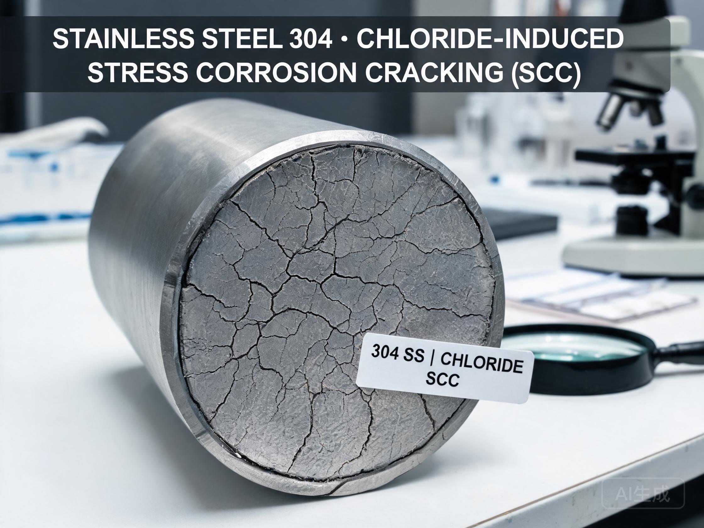 Stainless steel tube showing transgranular stress corrosion cracking